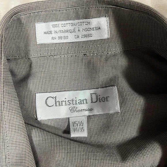 Vintage Christian Dior Chemise Button Up Shirt Gray Check Collar 15.5 Neck 34/35 - Picture 6 of 8